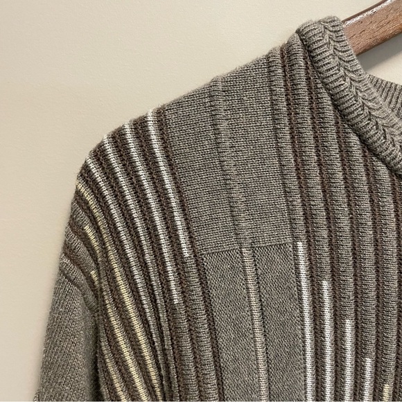 Tosani Canada Vintage 90s Tan Geometric Striped Crewneck Grandpa Sweater Mens XL - Picture 4 of 8